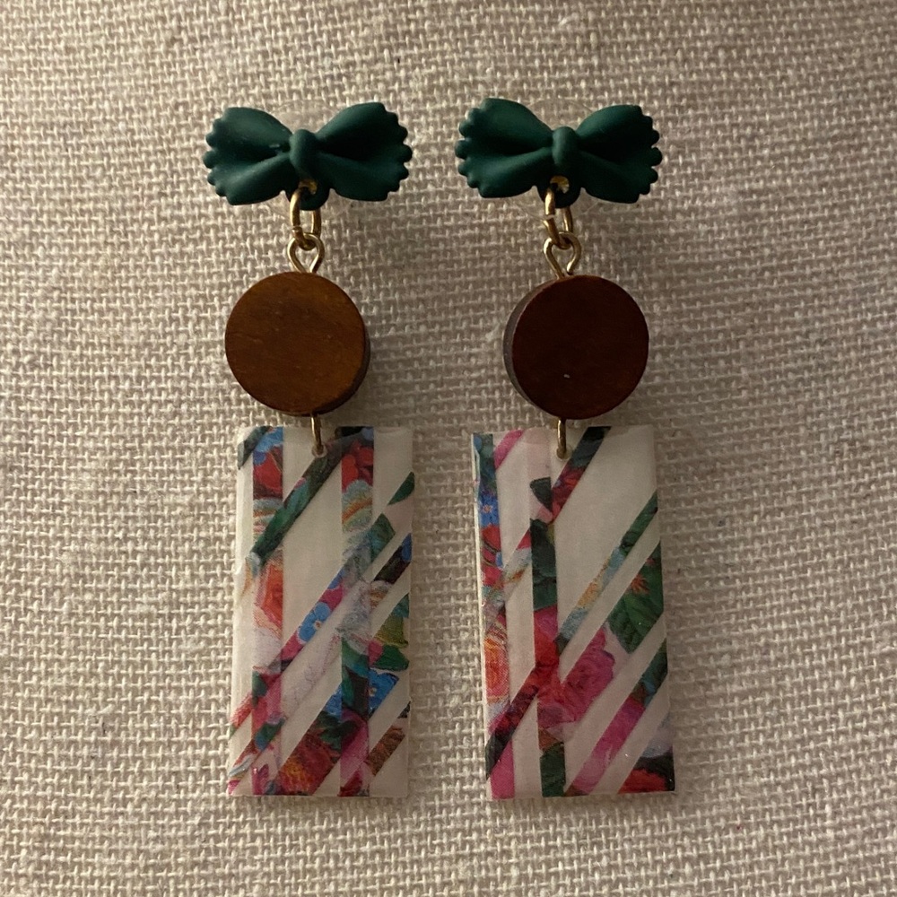Colorful Geometric Earrings with Bow Accents